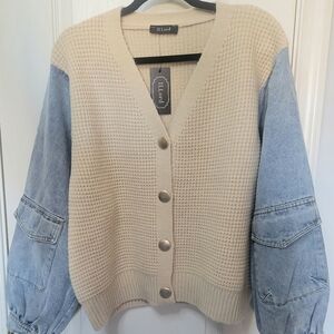 Denim Knit Button-iup Cardigan. NWT One Size